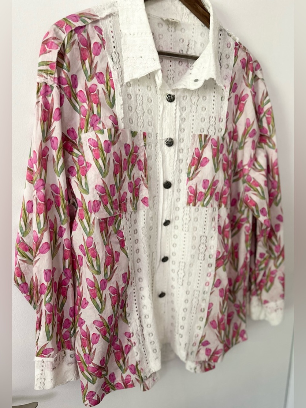 POL Cotton Oversized Floral Lace Button Down – Size Medium NWOT - Picture 2 of 14